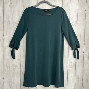 Marina Luna Green Soft Modal Blend Dress Medium Tie Sleeve Knit Shift Casual